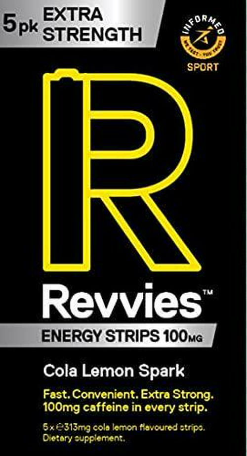 Revvies Extra Strength Energy Strips | Cola Lemon | 30 Strips | 100mg Caffeine Strip | 1 Strip = 1.25 x Energy Drink | Less Than 2 Calories | Vegan | 6 x 5PK