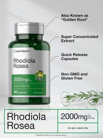 Rhodiola Rosea Root Extract 2000mg | 180 Capsules | Non-GMO, Gluten Free Supplement | by Horbaach