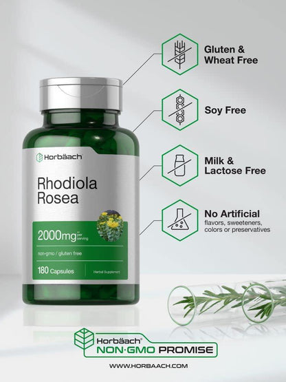 Rhodiola Rosea Root Extract 2000mg | 180 Capsules | Non-GMO, Gluten Free Supplement | by Horbaach