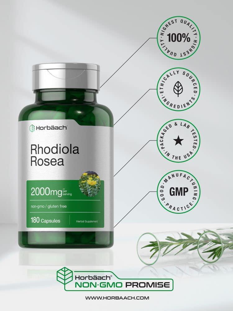 Rhodiola Rosea Root Extract 2000mg | 180 Capsules | Non-GMO, Gluten Free Supplement | by Horbaach