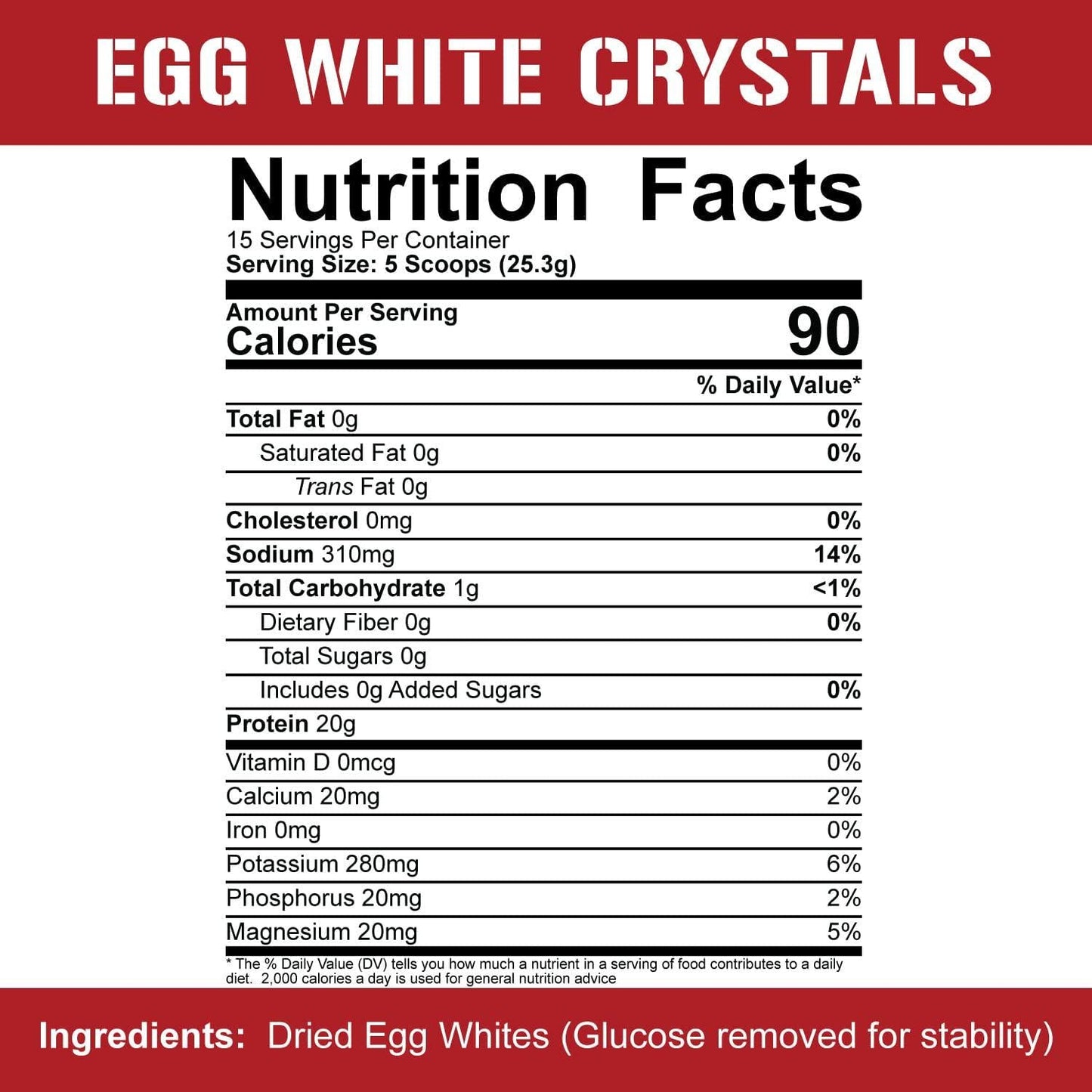 Rich Piana 5% Nutrition Egg White Crystals | Easily to Mix with Protein Shakes and Foods | Stores Easily | 20 Grams of Protein | Zero Fat or Sugars | 15 Srvgs (Unflavored)