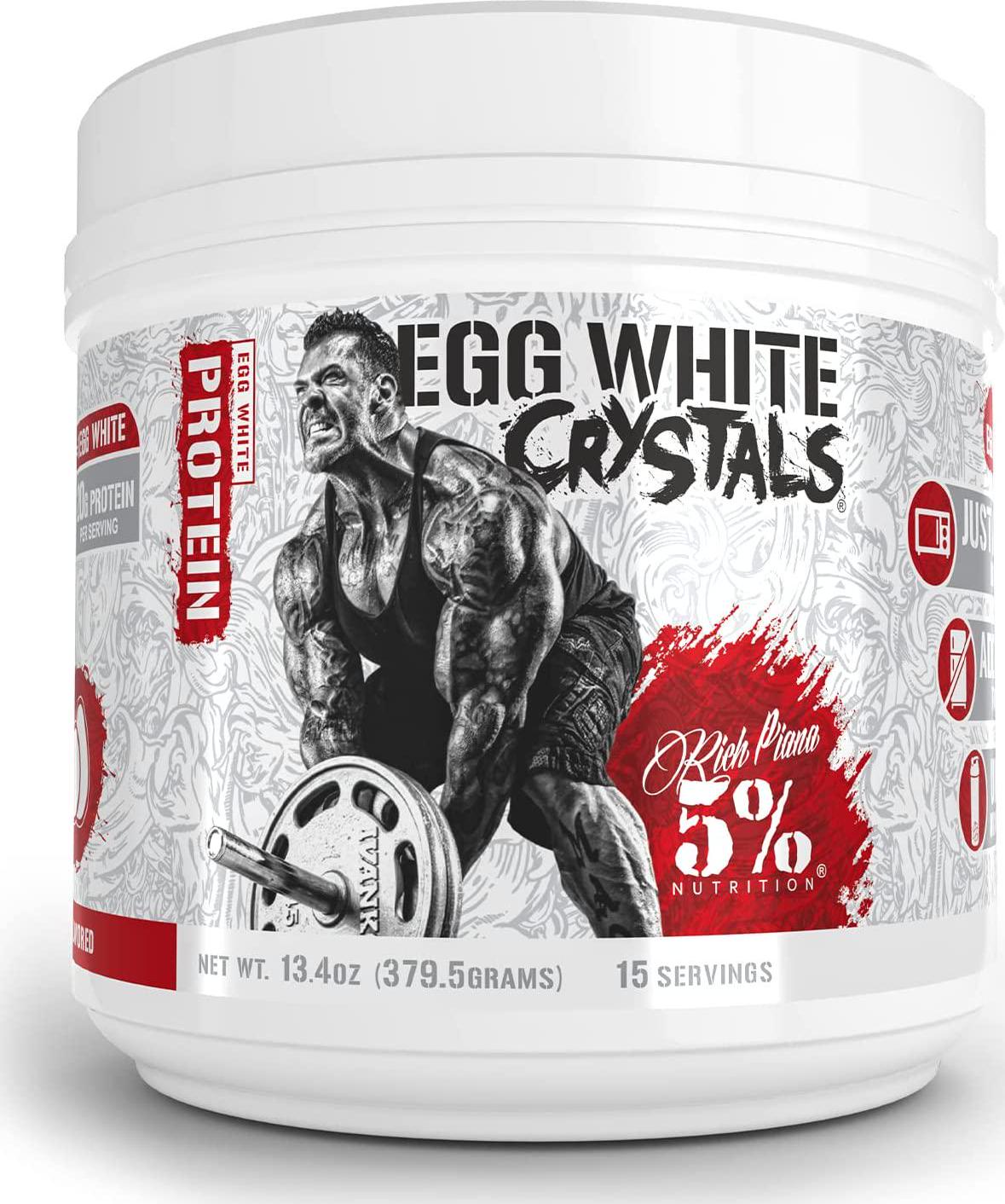 Rich Piana 5% Nutrition Egg White Crystals | Easily to Mix with Protein Shakes and Foods | Stores Easily | 20 Grams of Protein | Zero Fat or Sugars | 15 Srvgs (Unflavored)