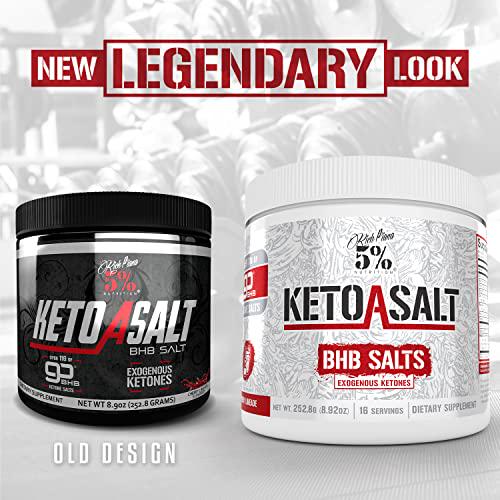 Rich Piana 5% Nutrition Keto aSALT Legendary BHB Salts, Exogenous Ketones Supplement Drink Powder, Stay in Ketosis, Improve Energy and Focus, Burn Stored Fat, 8.9 oz, 16 Servings (Cherry Limeade)