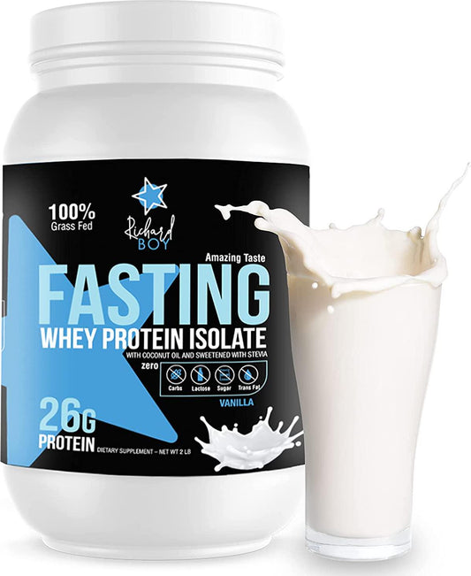 Richard Boy Fasting Whey Protein Isolate - 100% Natural Whey Protein Powder -100% Grass-Fed -Gluten Free Keto whey Protein -with Coconut Oil -Vanilla whey Protein Shake