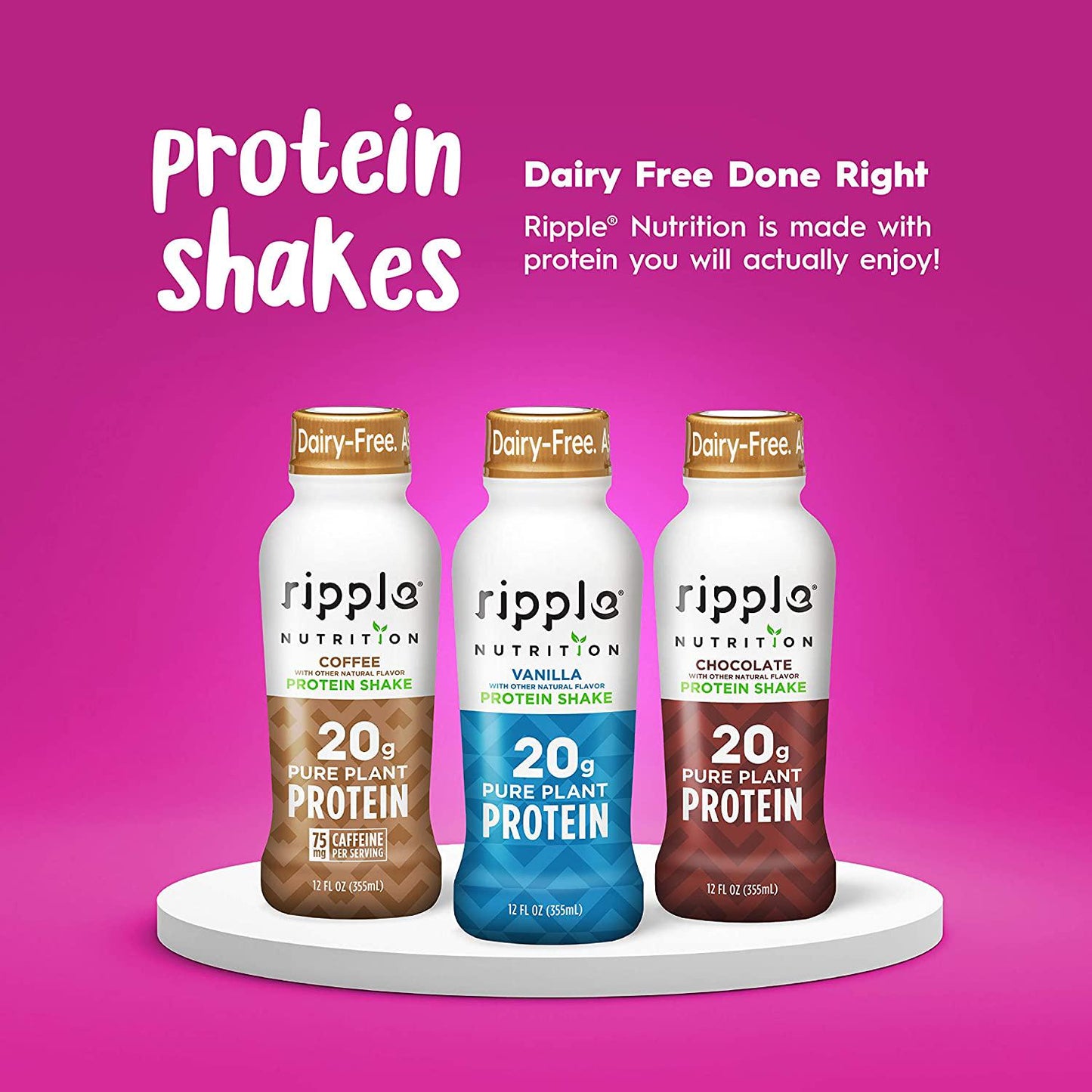 Ripple Vegan Protein Shake, Chocolate 12 Fl Oz (12 Pack) and Ripple Vegan Protein Shake, Vanilla (12 Pack) | 24 Pack