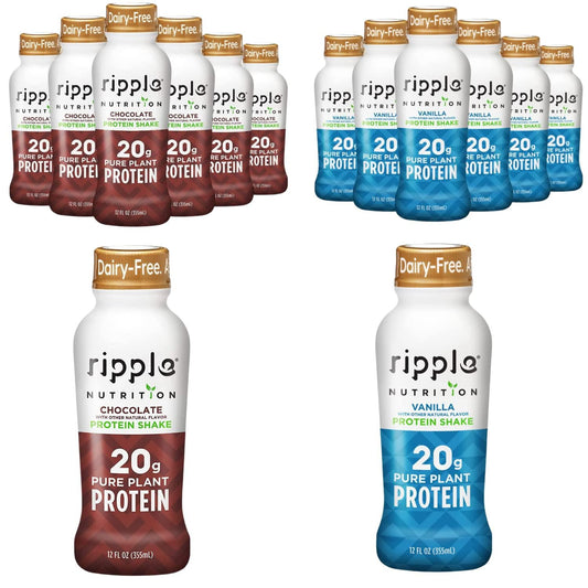 Ripple Vegan Protein Shake, Chocolate 12 Fl Oz (12 Pack) and Ripple Vegan Protein Shake, Vanilla (12 Pack) | 24 Pack
