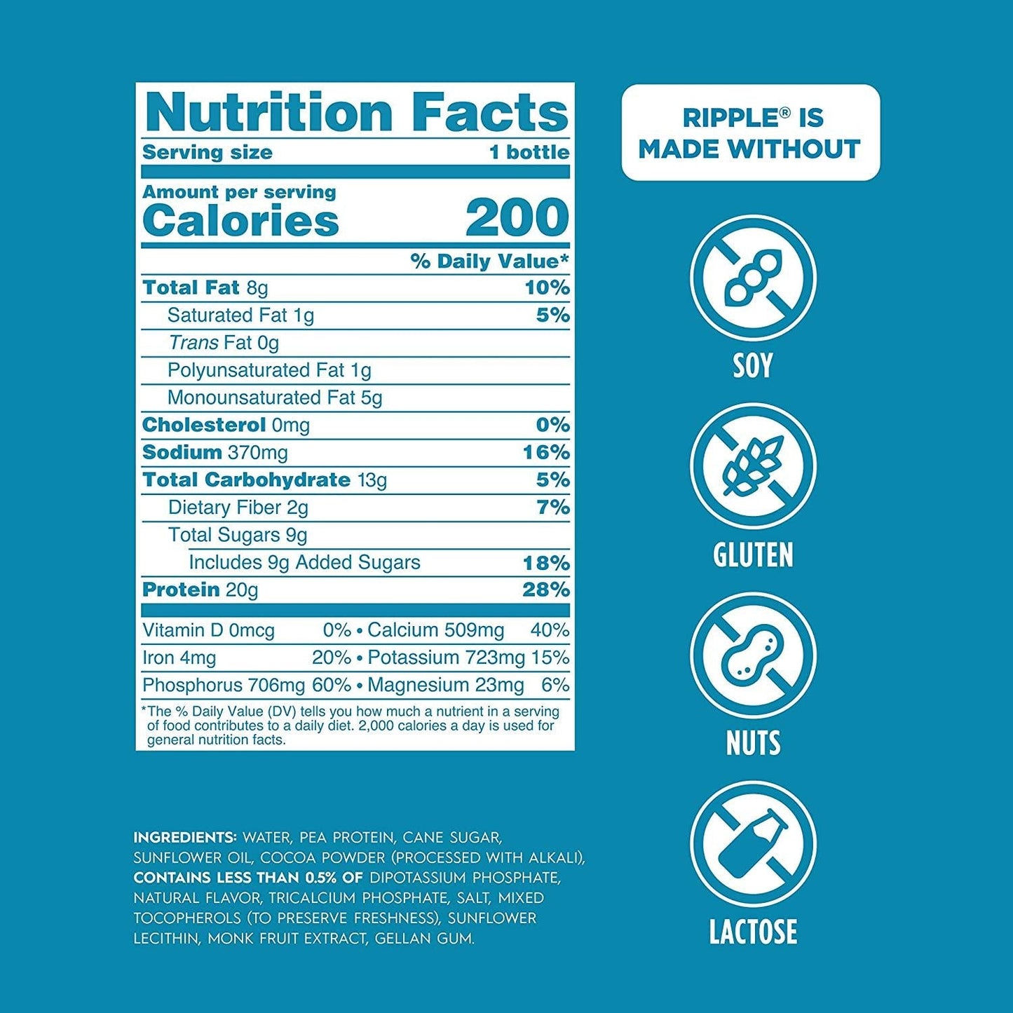 Ripple Vegan Protein Shake, Chocolate 12 Fl Oz (12 Pack) and Ripple Vegan Protein Shake, Vanilla (12 Pack) | 24 Pack