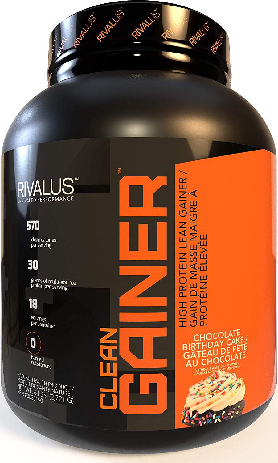 Rivalus Clean Gainer Protein Powder 6 lb, Chocolate Birthday Cake,, Chocolate Birthday Cake 2721 grams