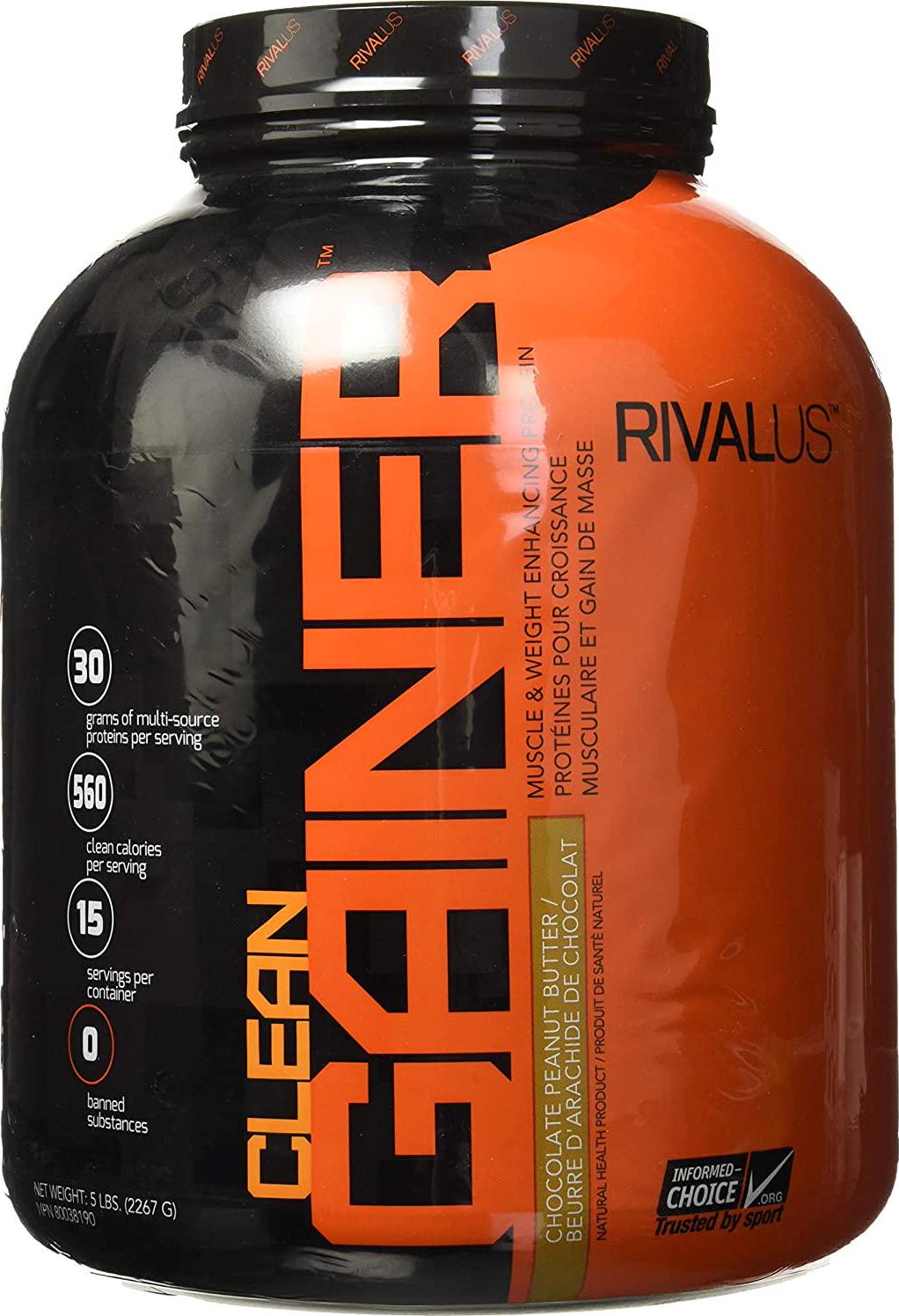 Rivalus Clean Gainer Protein Powder 5 lb, Chocolate Peanut Butter,, Chocolate Peanut Butter 2268 grams