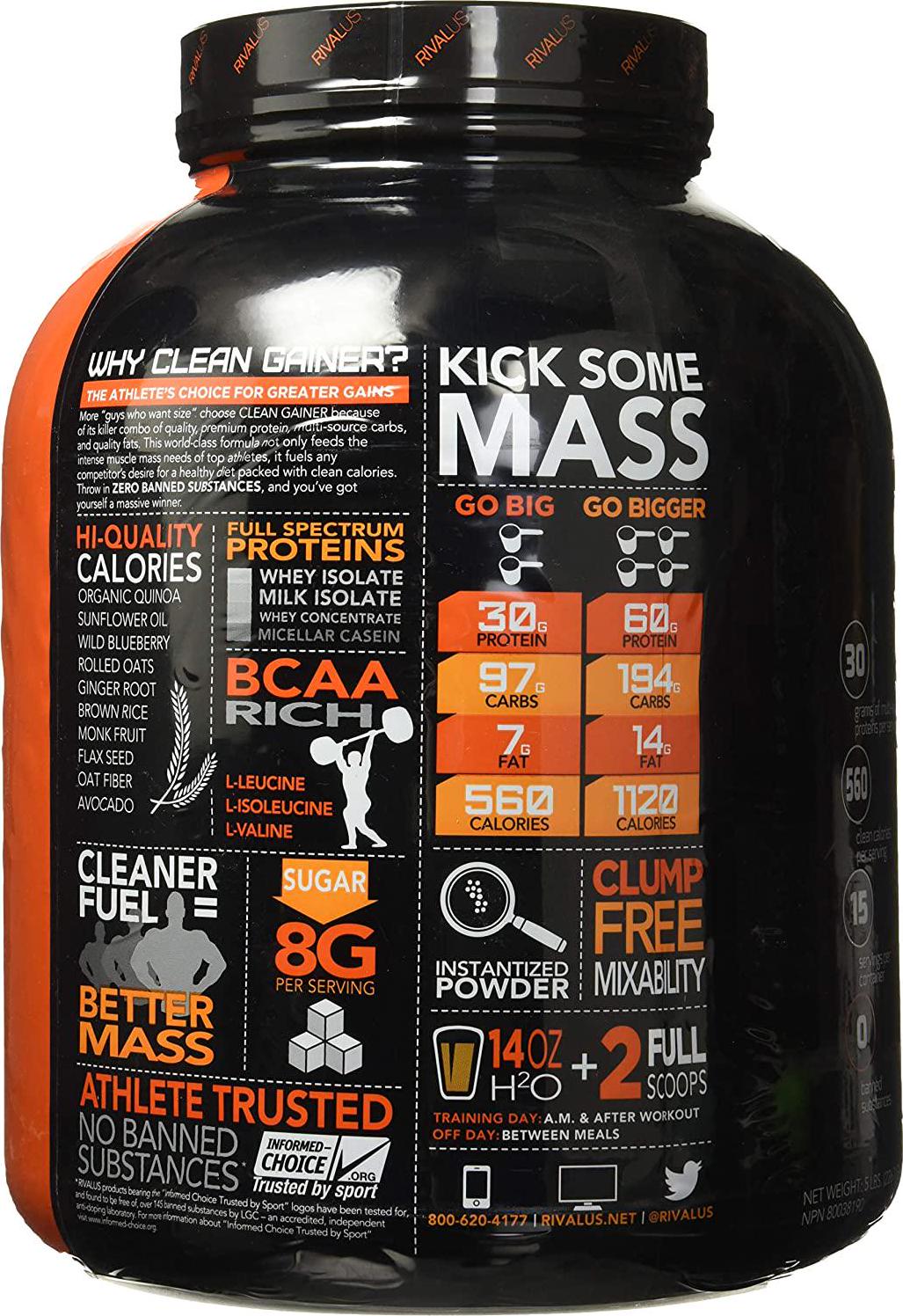 Rivalus Clean Gainer Protein Powder 5 lb, Chocolate Peanut Butter,, Chocolate Peanut Butter 2268 grams