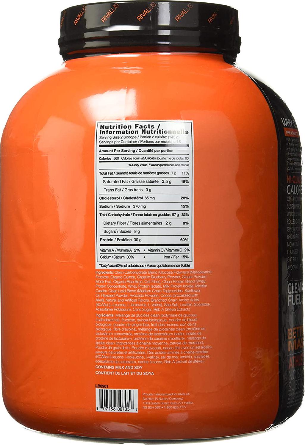 Rivalus Clean Gainer Protein Powder 5 lb, Chocolate Peanut Butter,, Chocolate Peanut Butter 2268 grams