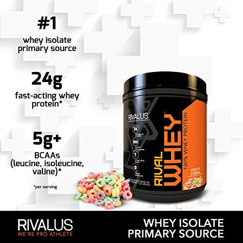 Rivalus Rivalwhey Fruity Cereal 1lb - 100% Whey Protein, Whey Protein Isolate Primary Source, Clean Nutritional Profile, BCAAs, No Banned Substances, Made in USA