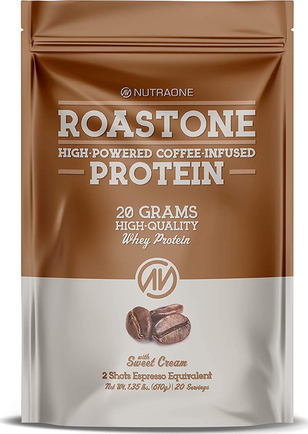 RoastOne Coffee Protein Powder by NutraOne Low Sugar, Coffee Infused Whey Protein Powder for Energy and Focus, 150mg Caffeine and 20g Protein (Sweet Cream 1.35 lbs.)