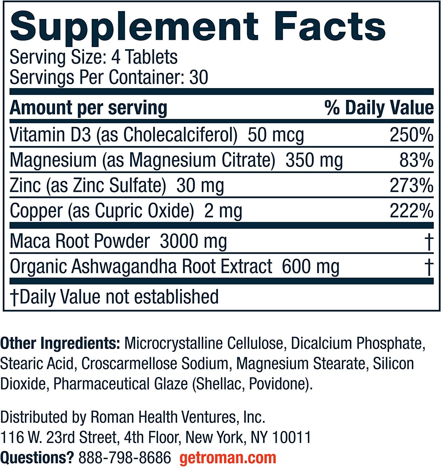 Roman Testosterone Support | Hormone-Free Men's Daily Nutritional Supplement with Ashwagandha to Support Healthy Testosterone Levels and Magnesium to Support Muscle Health | 30-Day Supply (120 Tablets)