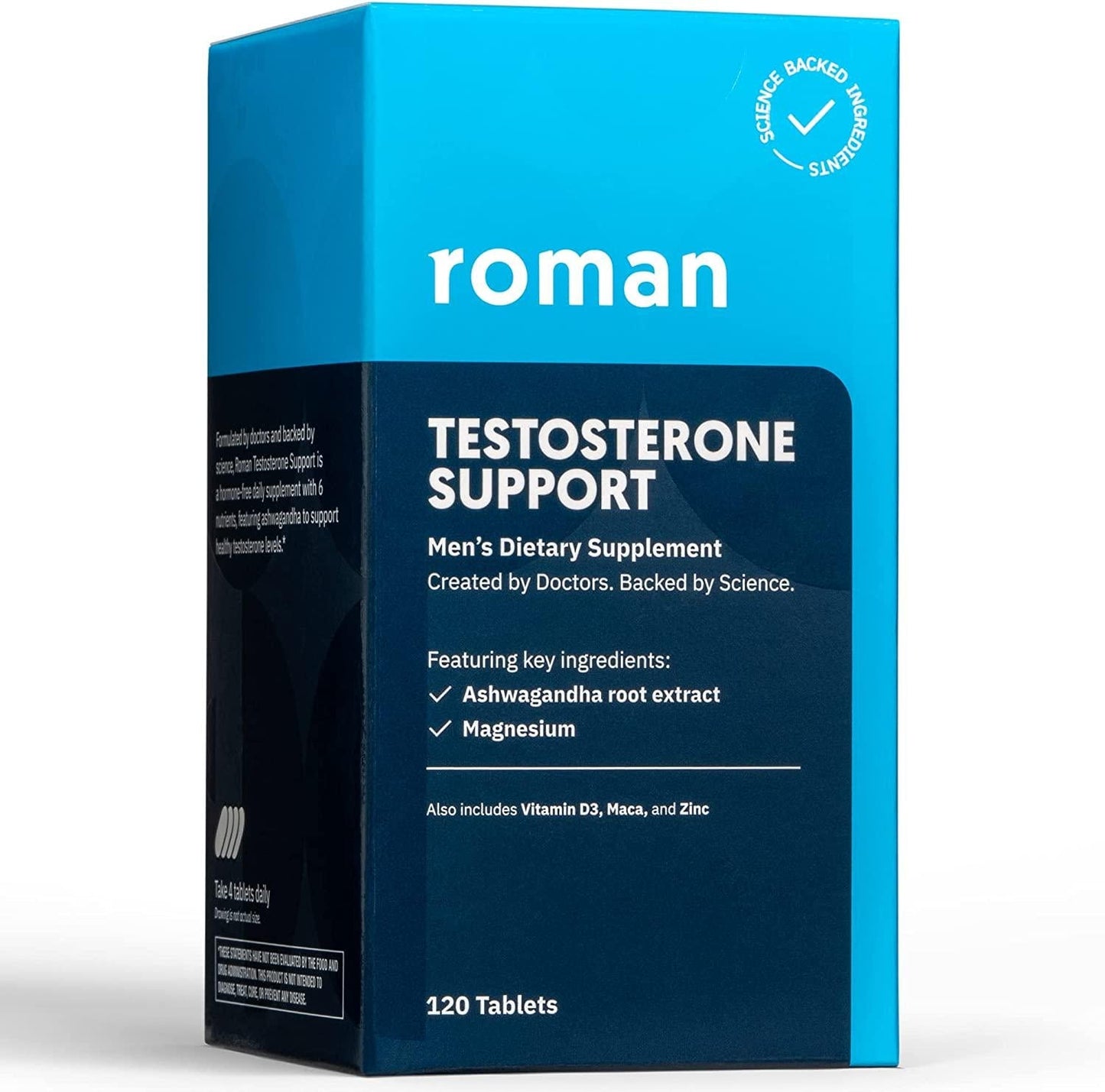 Roman Testosterone Support | Hormone-Free Men's Daily Nutritional Supplement with Ashwagandha to Support Healthy Testosterone Levels and Magnesium to Support Muscle Health | 30-Day Supply (120 Tablets)
