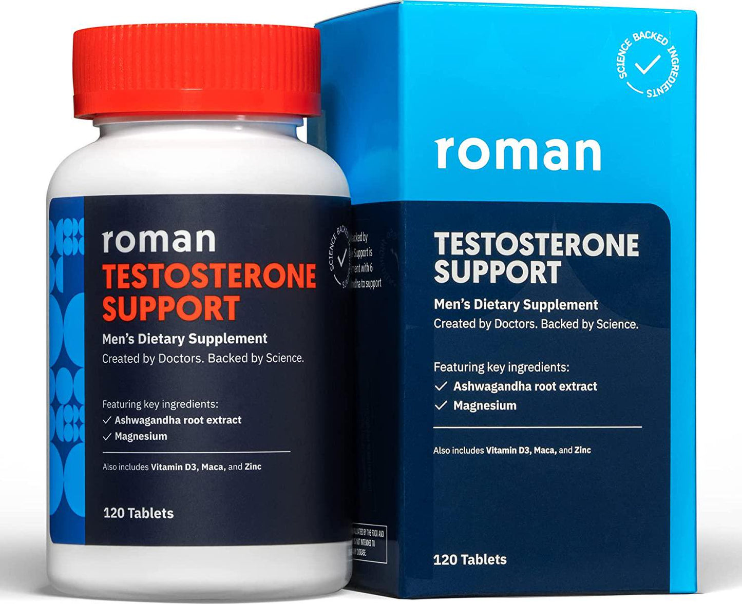 Roman Testosterone Support | Hormone-Free Men's Daily Nutritional Supplement with Ashwagandha to Support Healthy Testosterone Levels and Magnesium to Support Muscle Health | 30-Day Supply (120 Tablets)