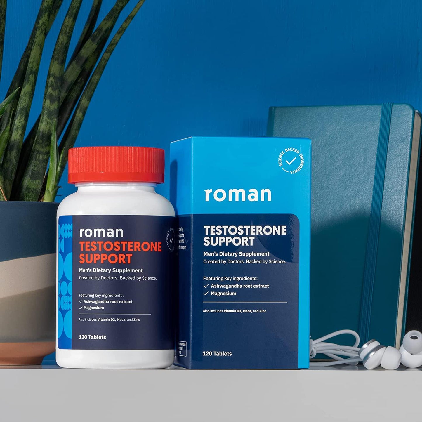 Roman Testosterone Support | Hormone-Free Men's Daily Nutritional Supplement with Ashwagandha to Support Healthy Testosterone Levels and Magnesium to Support Muscle Health | 30-Day Supply (120 Tablets)