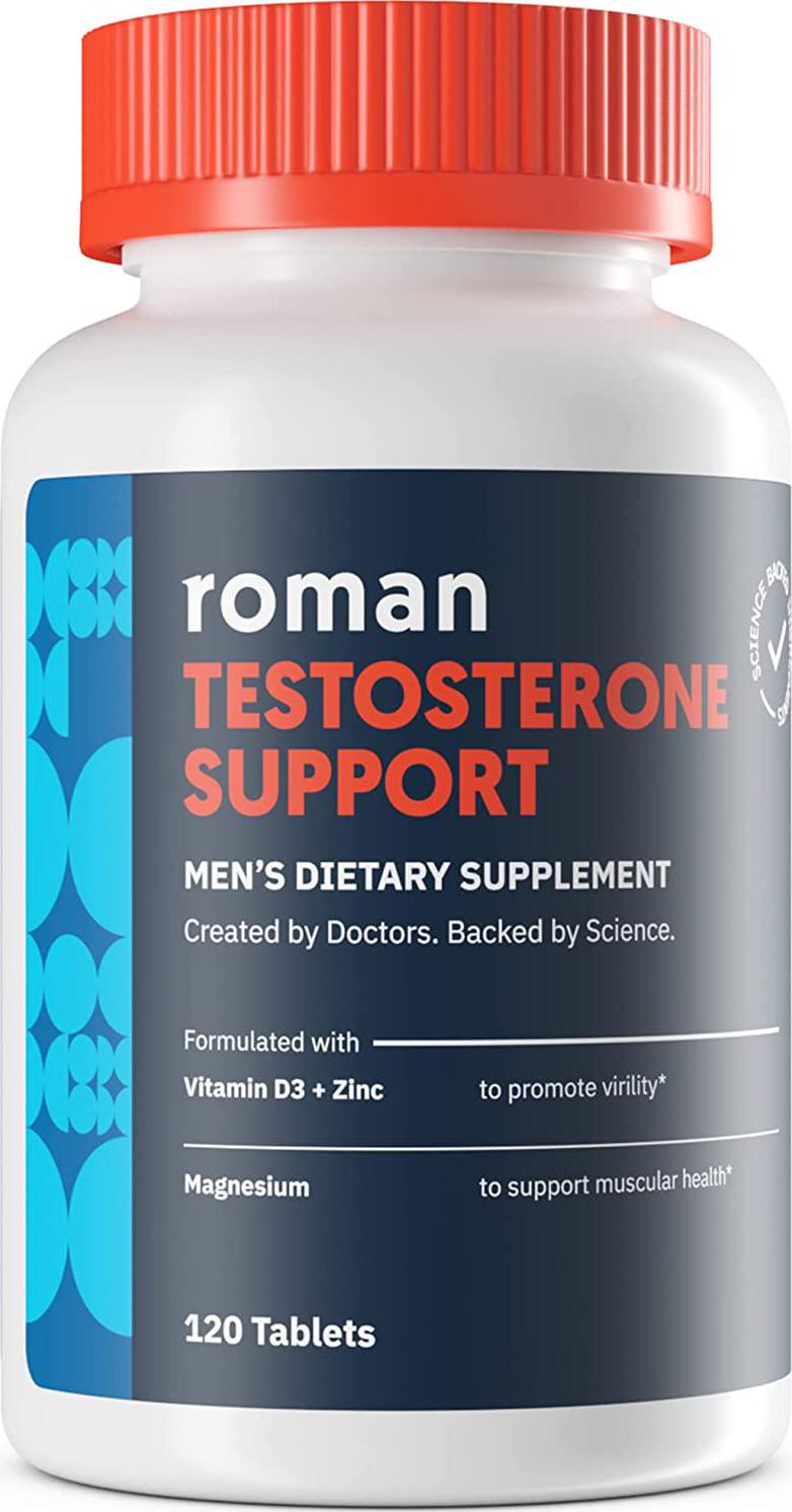 Roman Testosterone Support | Hormone-Free Men's Daily Nutritional Supplement with Ashwagandha to Support Healthy Testosterone Levels and Magnesium to Support Muscle Health | 30-Day Supply (120 Tablets)
