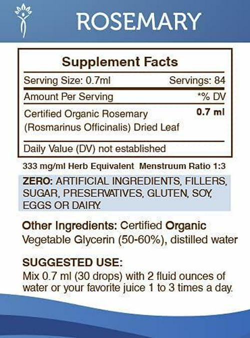 Rosemary Alcohol-Free Liquid Extract, Organic Rosemary (Rosmarinus Officinalis) Dried Leaf (2 FL OZ)