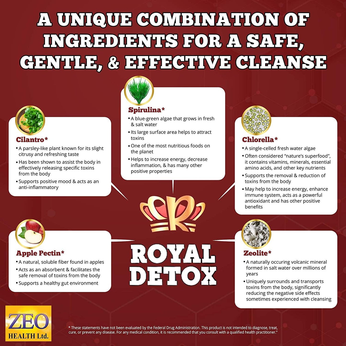 Royal Detox | Natural Cleanse with Spirulina, Chlorella, Cilantro, Zeolite and Apple Pectin | Supports Optimal Energy, Colon Health, Positive Mood, Immune Defense and Reduced Inflammation (90 Capsules)