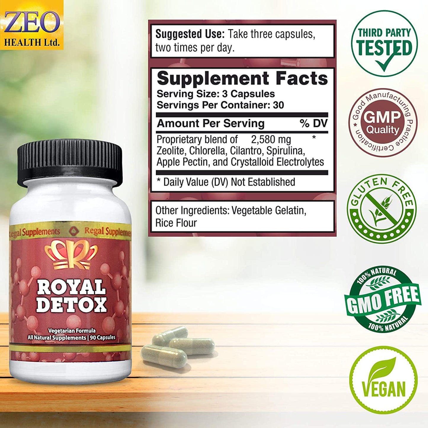 Royal Detox | Natural Cleanse with Spirulina, Chlorella, Cilantro, Zeolite and Apple Pectin | Supports Optimal Energy, Colon Health, Positive Mood, Immune Defense and Reduced Inflammation (90 Capsules)
