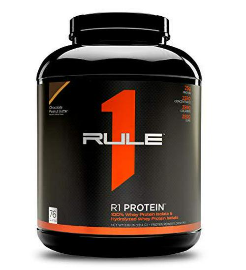 Rule One Proteins, R1 Protein - Chocolate Peanut Butter, 25g Fast-Acting, Super-Pure 100% Isolate and Hydrolysate Protein Powder with 6g BCAAs for Muscle Growth and Recovery, 5lbs (RZ0460)