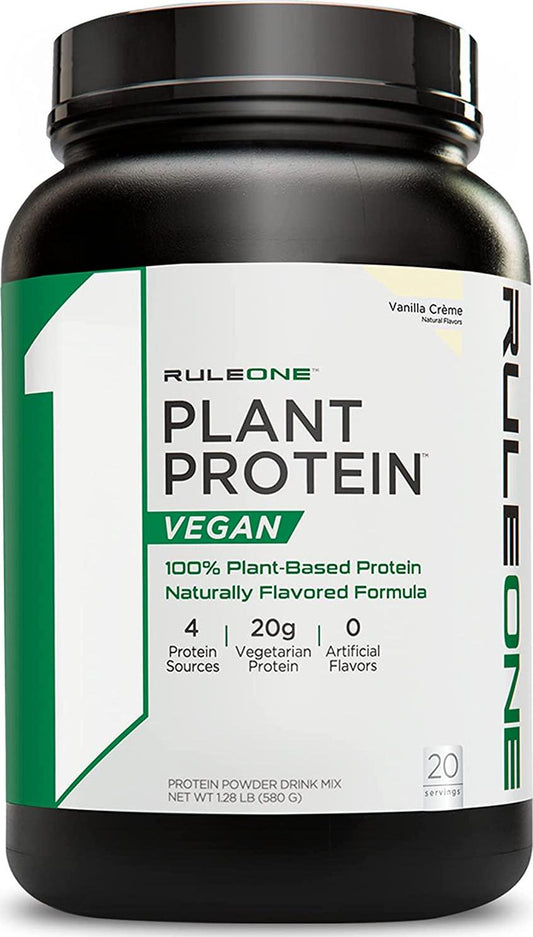 Rule One Proteins, R1 Plant Protein - Vanilla Crème, 20g Plant-Based Protein from 4 Protein Sources, 9 EAAs, Vegan and Paleo Friendly, Gluten Free, 1.5 Pounds, 20 Servings