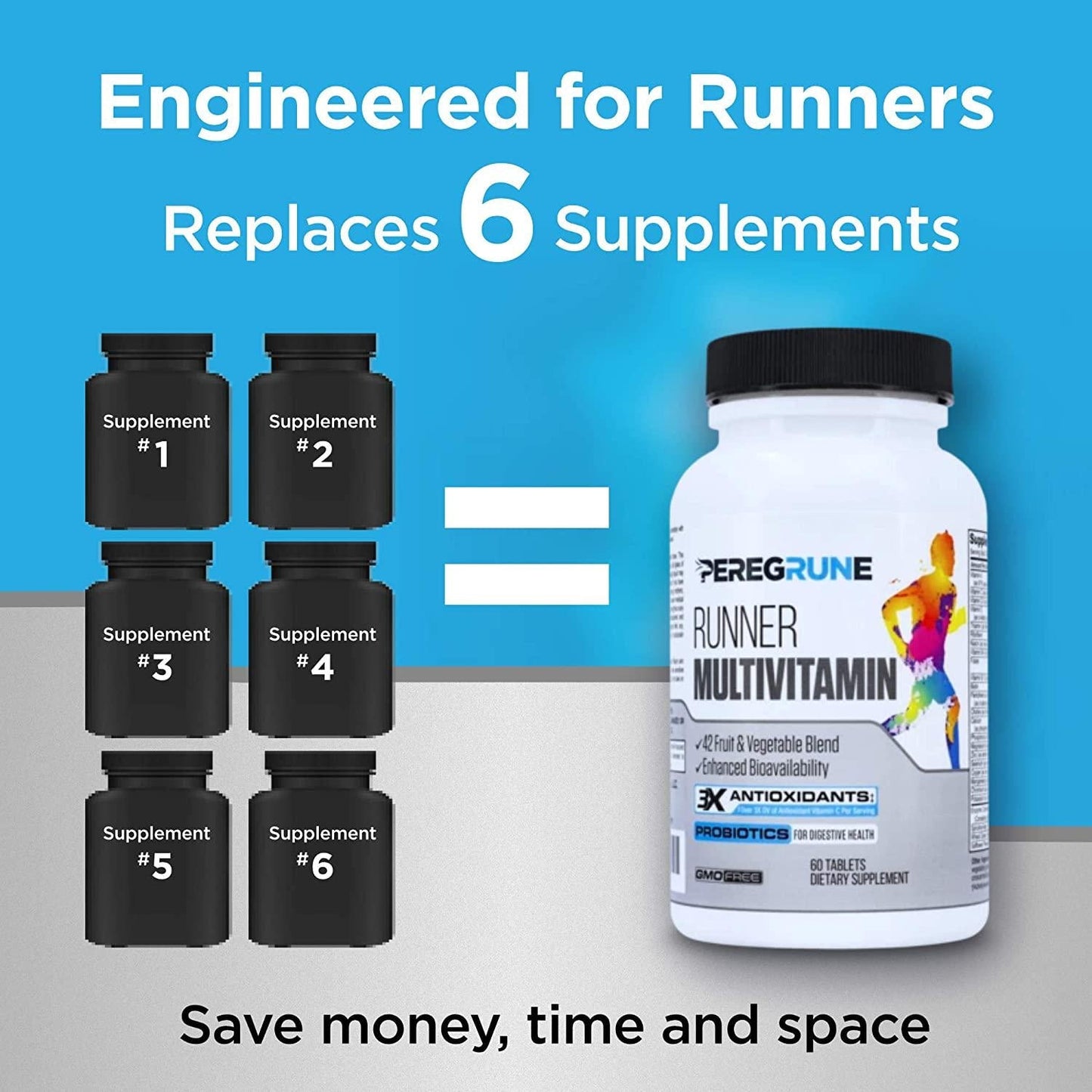 Runner Vitamin: Engineered Multivitamin for Runners | Antioxidants for Health and Recovery | Vitamin B Complex for Running Endurance, Energy, VO2 Max, | Probiotics and Whole Foods | Vegan