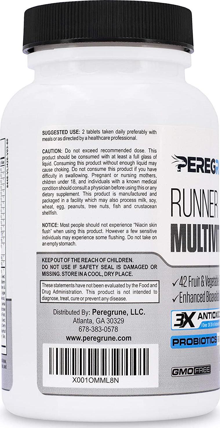 Runner Vitamin: Engineered Multivitamin for Runners | Antioxidants for Health and Recovery | Vitamin B Complex for Running Endurance, Energy, VO2 Max, | Probiotics and Whole Foods | Vegan
