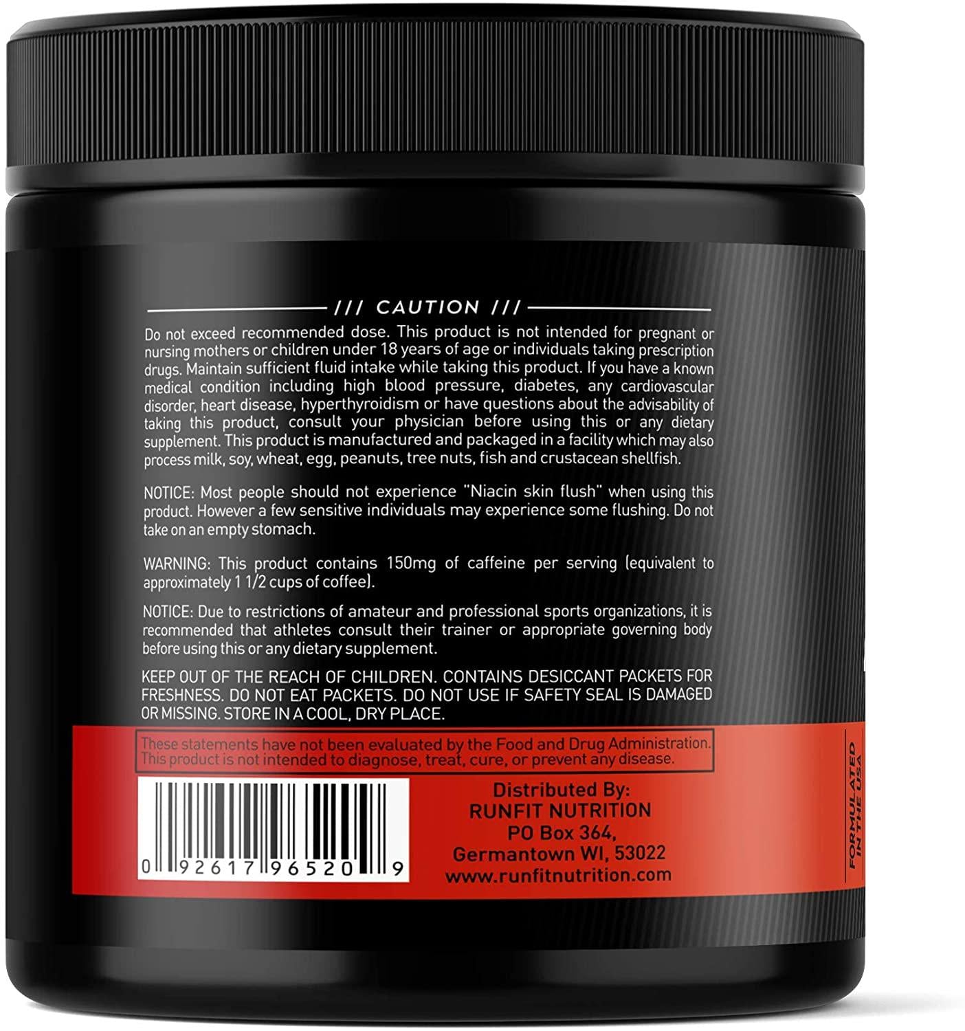 Runner's Performance Mix - Energy and Endurance Drink Mix - Running Pre Workout or During Run - B Vitamins, BCAAs, Caffeine and More! Made in The USA!