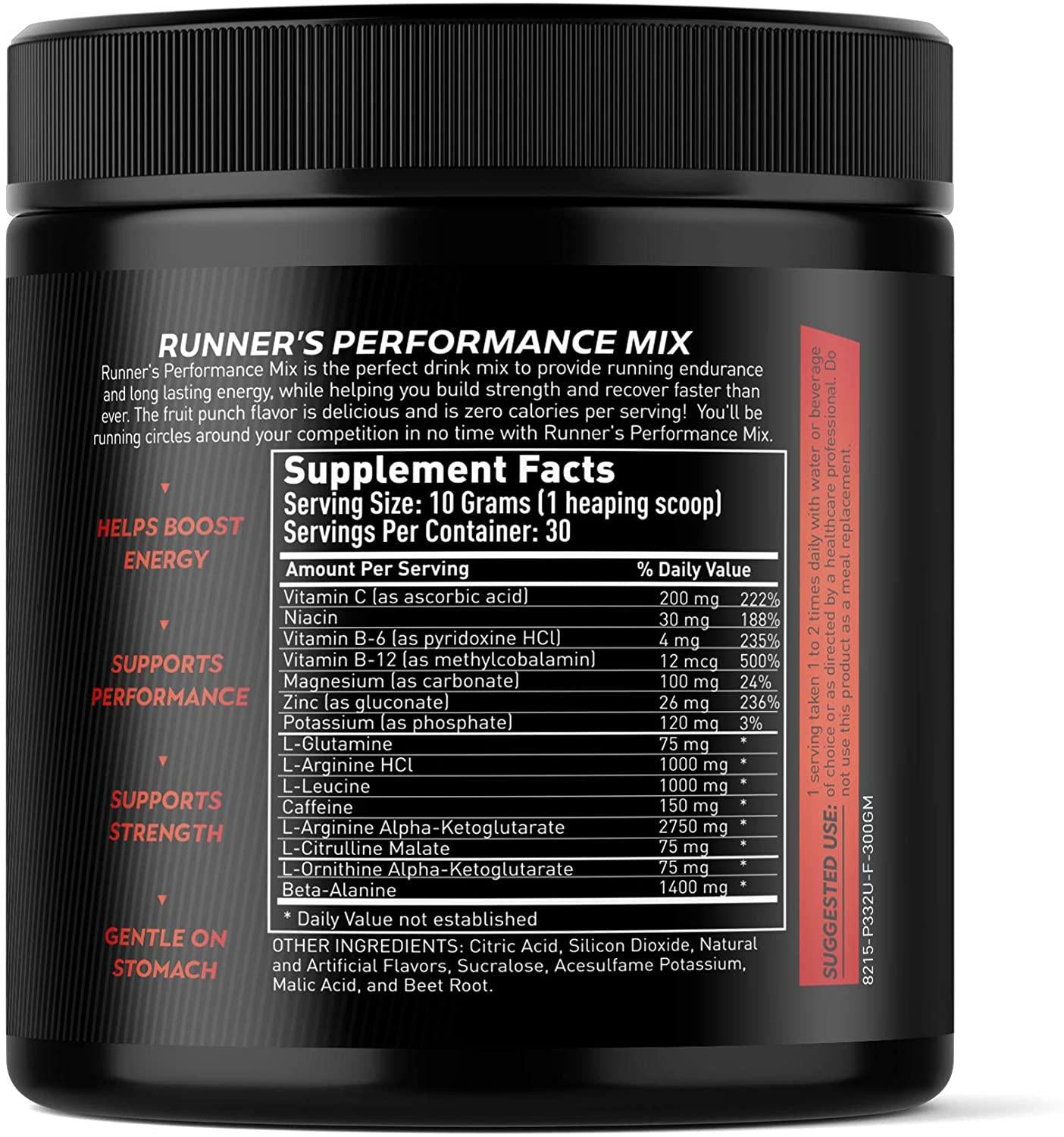 Runner's Performance Mix - Energy and Endurance Drink Mix - Running Pre Workout or During Run - B Vitamins, BCAAs, Caffeine and More! Made in The USA!