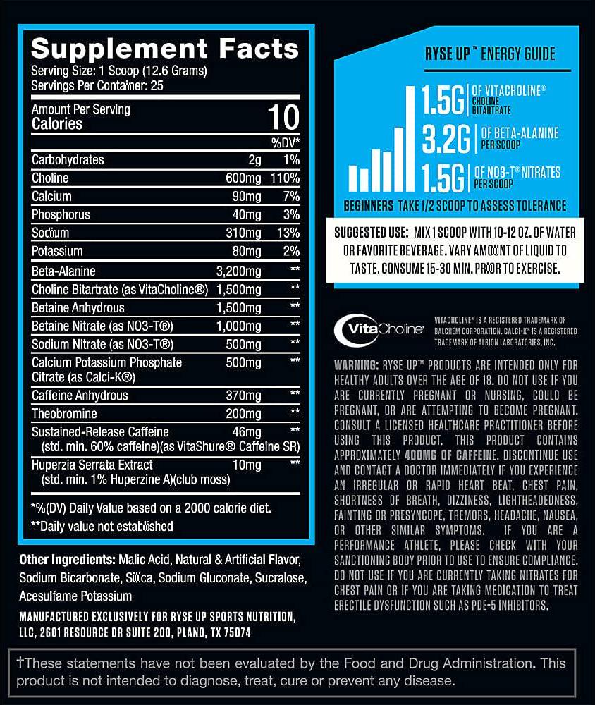 Ryse PRE Workout | Ryse Up Supplements | Fuel Your Greatness | Energy, Endurance, Focus, Next Level Pump, Citruline, Taurine, Arginine, CarnoSynÂ Beta Alanine, 20 Servings (Tiger's Blood)
