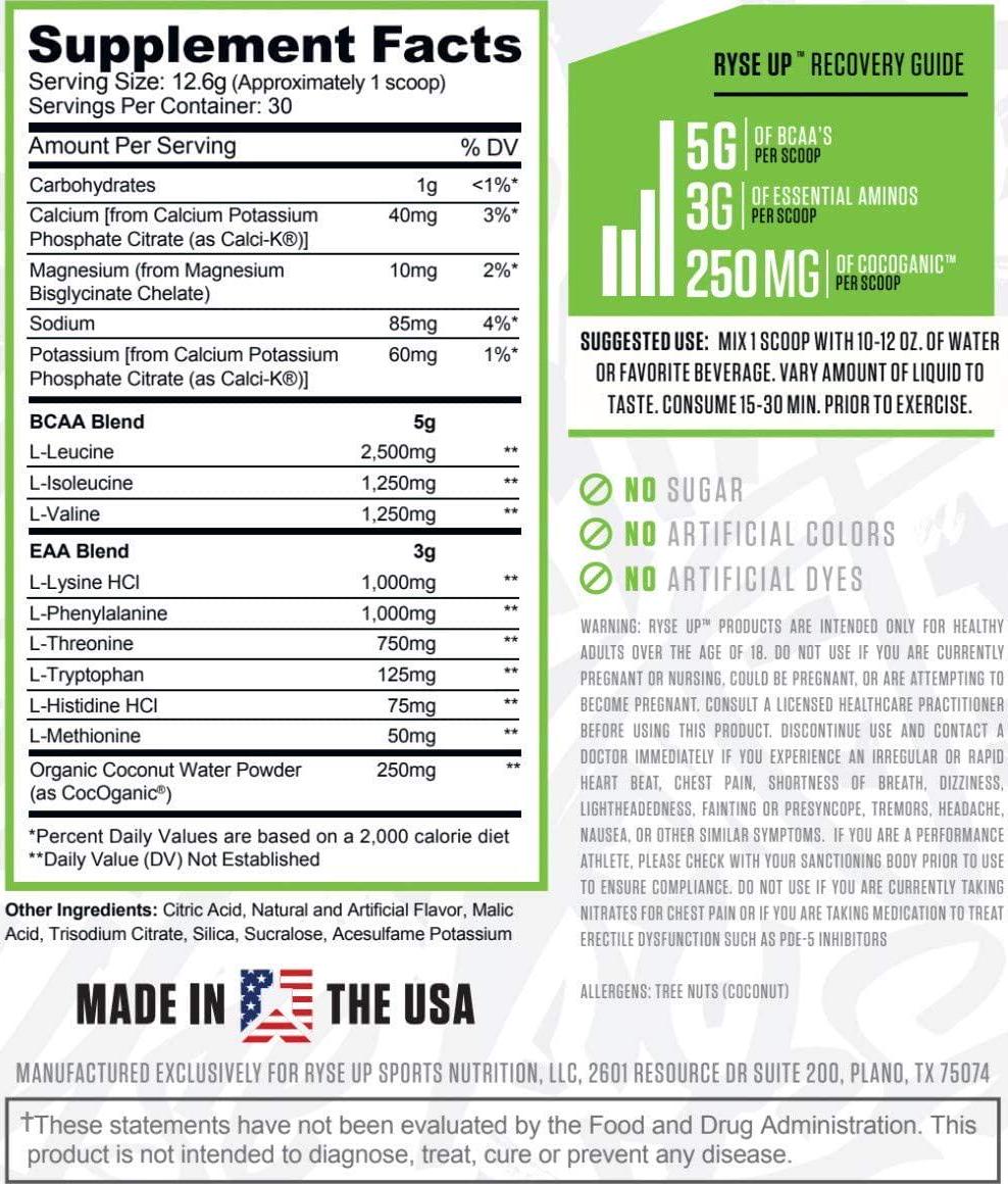 Ryse Tropical Snowcone BCAA + EAA Dietary Supplement, 30 Serve