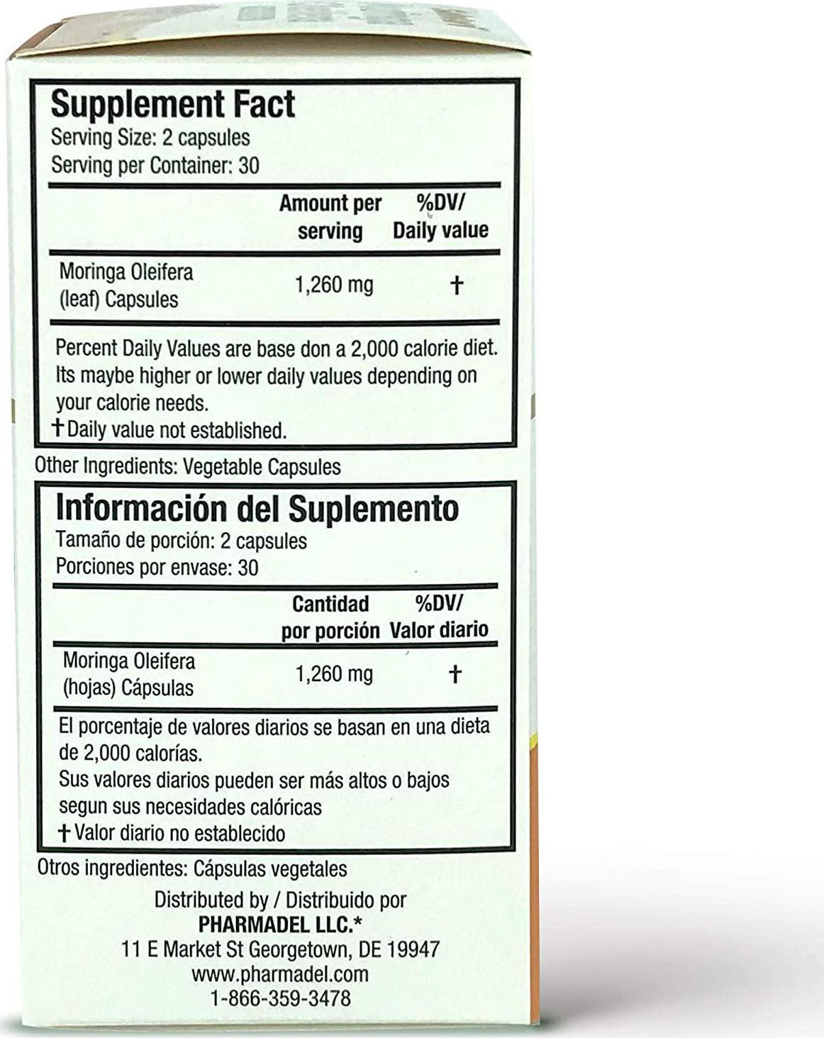 SALUTARI Moringa Capsules – 1260 mg Moringa Leaf Powder Capsules – Moringa Dietary Supplement Rich in Essential Amino Acids, Vitamins and Nutrients – Vegetarian Formula – 60 Capsules