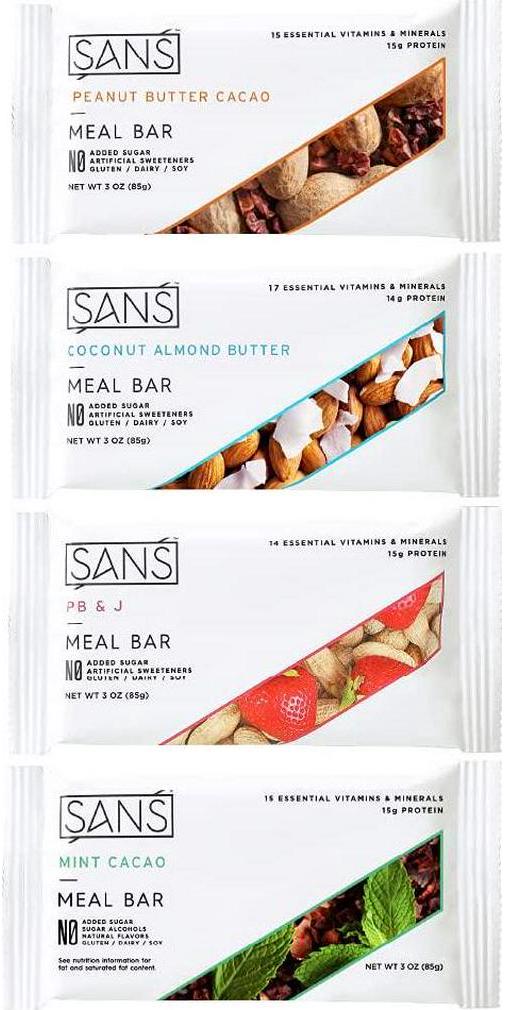 SANS Variety Meal Replacement Protein Bar | All-Natural Nutrition Bar With No Added Sugar | Dairy-Free, Soy-Free, and Gluten-Free | 16 Essential Vitamins and Minerals | (6 Pack)