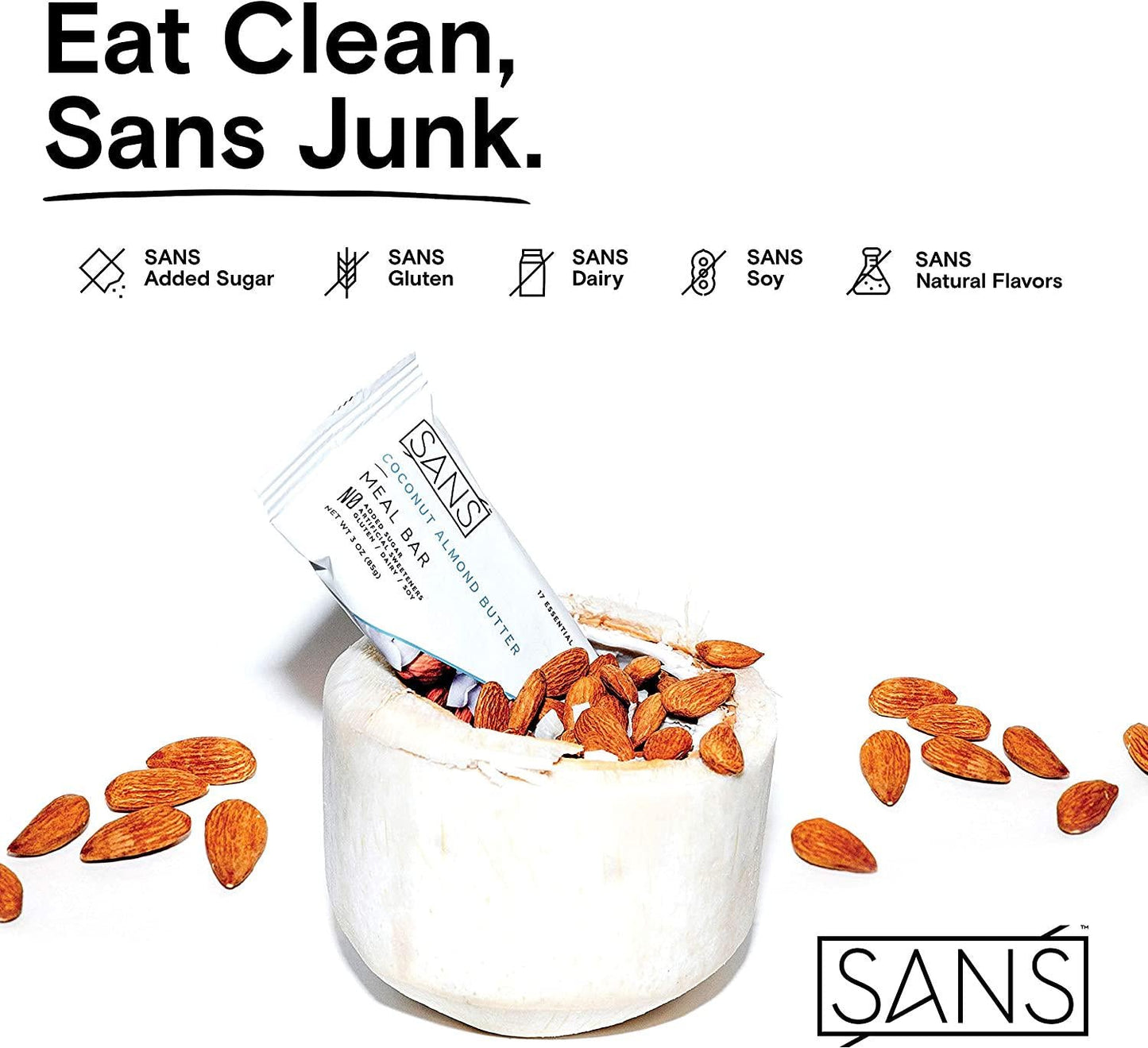 SANS Variety Meal Replacement Protein Bar | All-Natural Nutrition Bar With No Added Sugar | Dairy-Free, Soy-Free, and Gluten-Free | 16 Essential Vitamins and Minerals | (6 Pack)