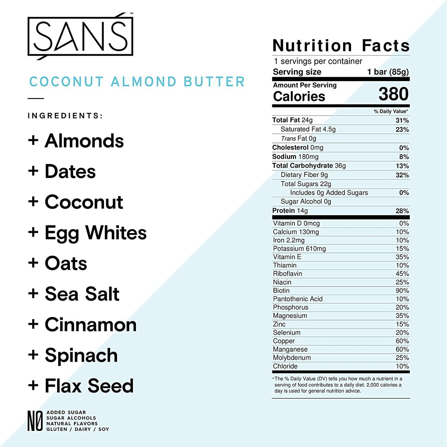 SANS Variety Meal Replacement Protein Bar | All-Natural Nutrition Bar With No Added Sugar | Dairy-Free, Soy-Free, and Gluten-Free | 16 Essential Vitamins and Minerals | (6 Pack)