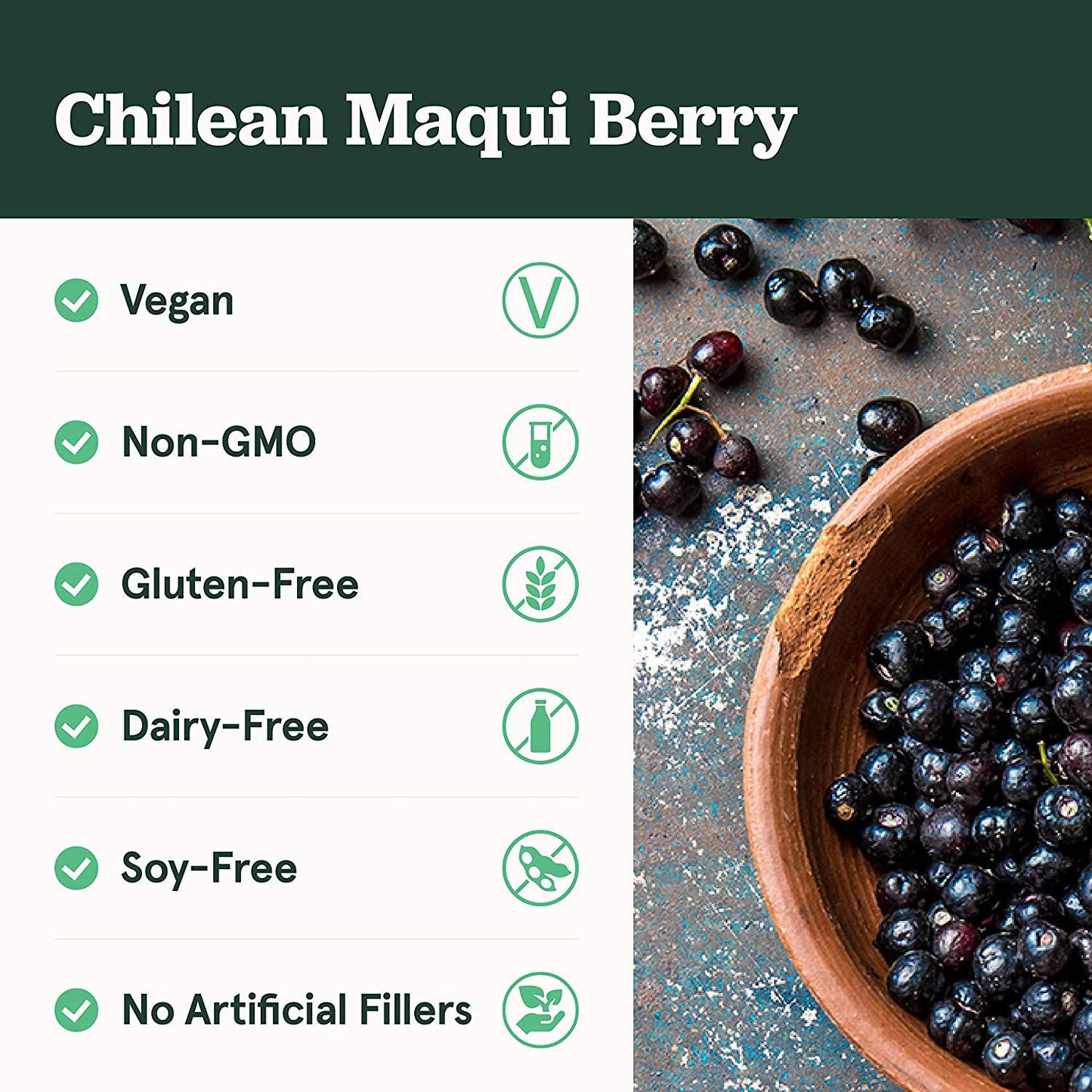 SB Organics Maqui Berry Capsules - 90 ct Non-GMO Vegan Supplement Made of Pure Maqui Berry Powder from Chile - Rich in Antioxidants