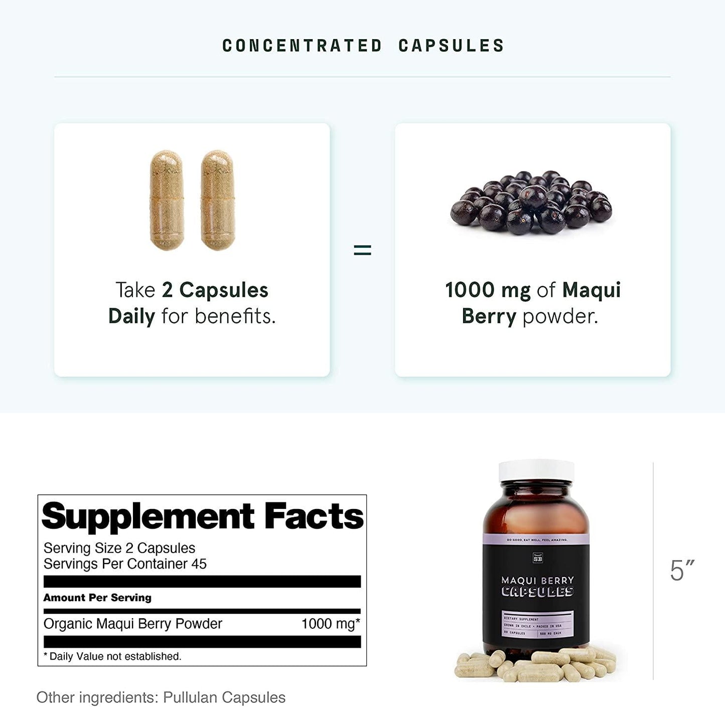 SB Organics Maqui Berry Capsules - 90 ct Non-GMO Vegan Supplement Made of Pure Maqui Berry Powder from Chile - Rich in Antioxidants