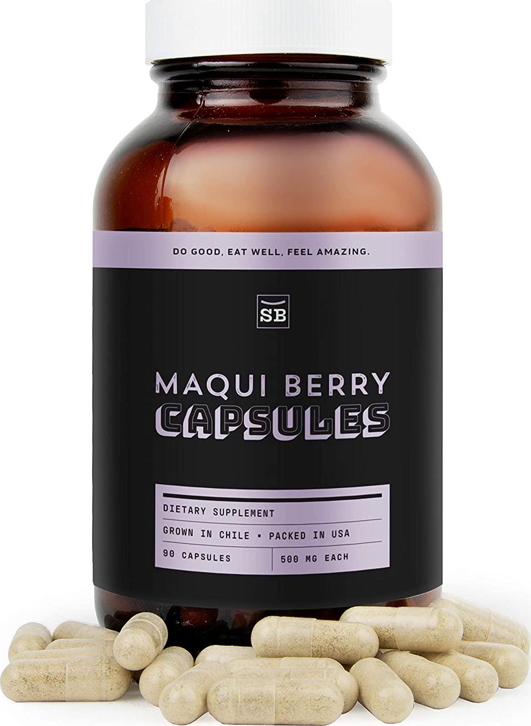 SB Organics Maqui Berry Capsules - 90 ct Non-GMO Vegan Supplement Made of Pure Maqui Berry Powder from Chile - Rich in Antioxidants