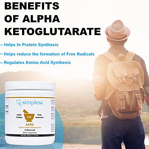 SIMPLESA NUTRITION AAKG Powder, 1:1 Ratio of Arginine - Alpha-Ketoglutarate, Made in USA, 2,000 mg per Serving, Non-GMO, 250 Grams.