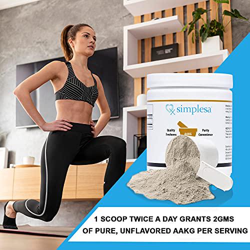 SIMPLESA NUTRITION AAKG Powder, 1:1 Ratio of Arginine - Alpha-Ketoglutarate, Made in USA, 2,000 mg per Serving, Non-GMO, 250 Grams.