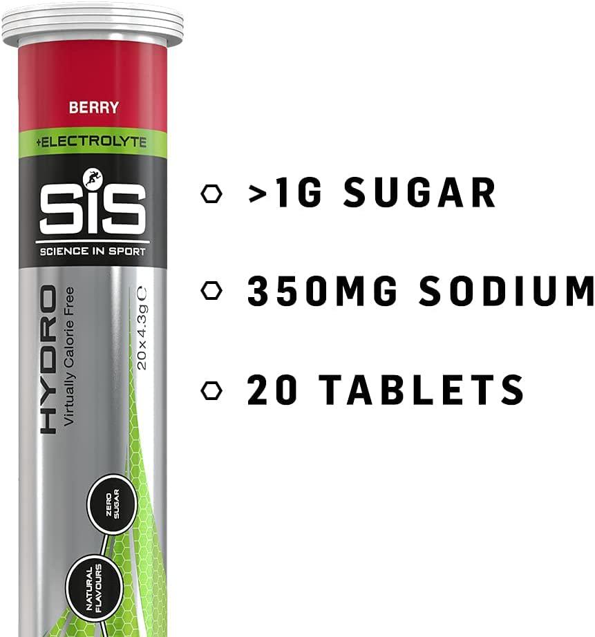 SIS Electrolyte Tablets, Science in Sport Carbonated Electrolyte Drink Tablets, On-The-Go Low Sugar Electrolytes, Hydrating Effervescent Tablets for Running, Cycling, Berry - 20 Tablets - 1 Pack