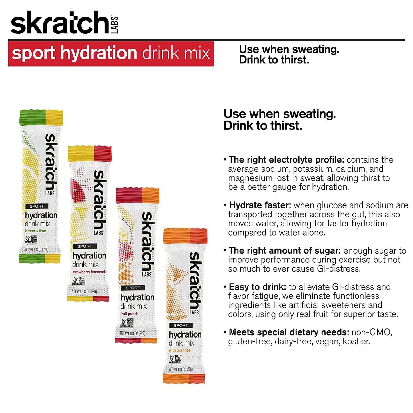 SKRATCH LABS Hydration Packets Hydration Drink Mix, Variety Pack (20 Single Serving Packets) - Electrolyte Powder Developed for Athletes and Sports Performance, Gluten Free, Vegan, Kosher