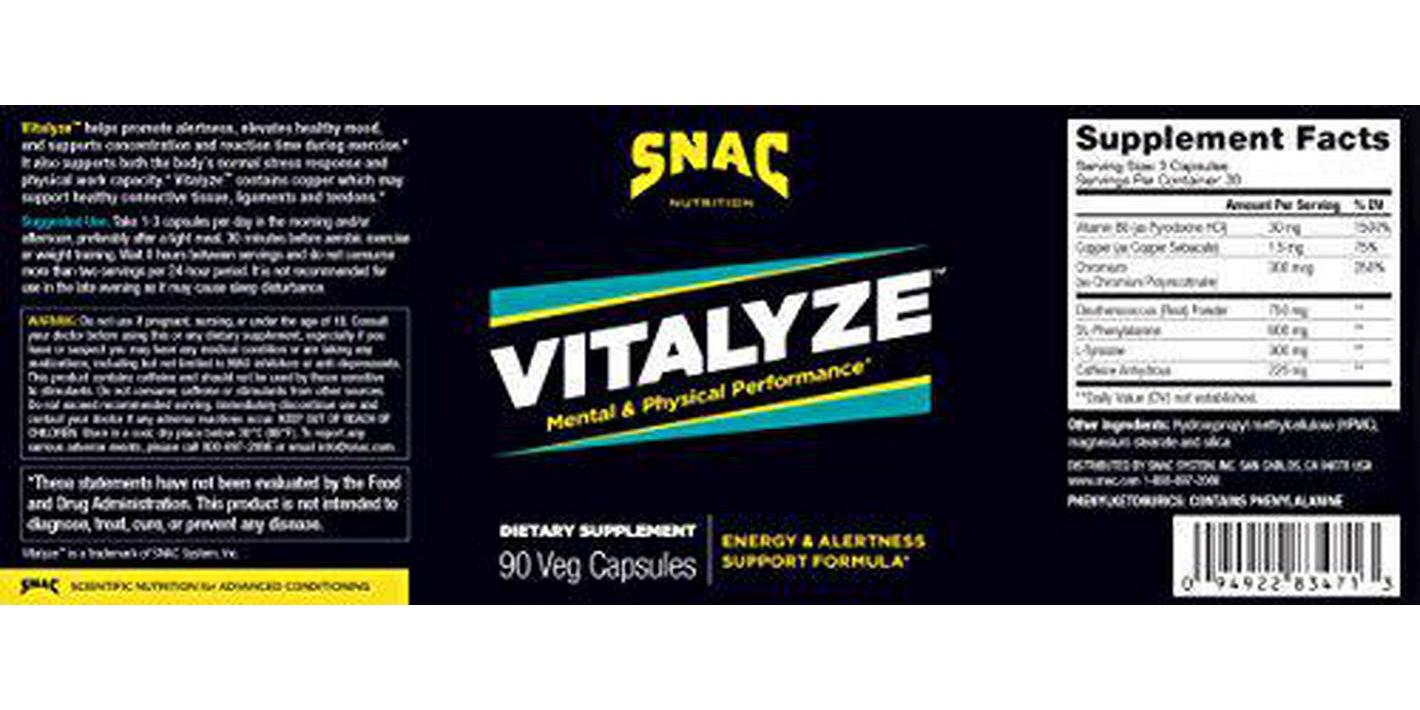SNAC Vitalyze Mental Alertness and Physical Performance Energy Enhancer, 90 Capsules