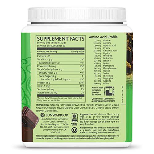 SUNWARRIOR Organic Classic Chocolate Protein, 375 GR