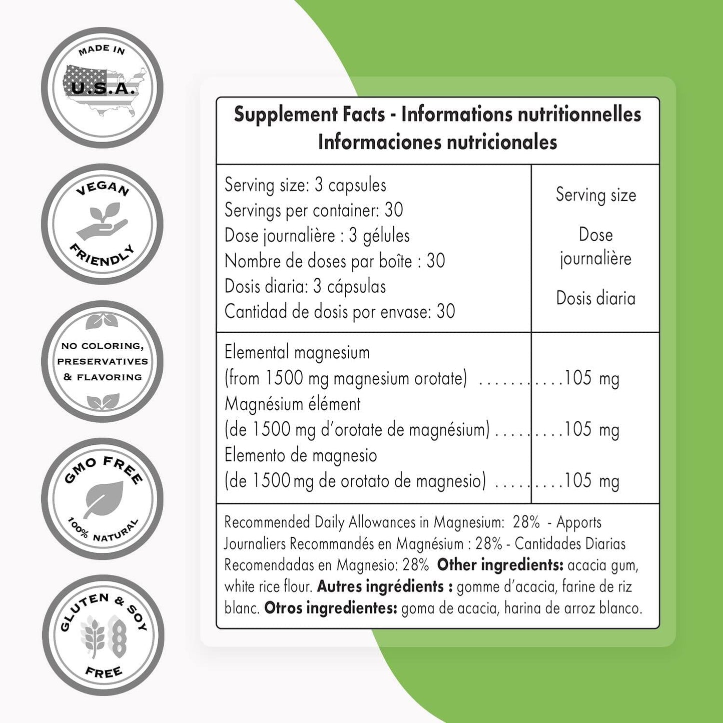 SUPERSMART - Magnesium Orotate 500 mg - Premium Quality - 90 Vegetarian Capsules