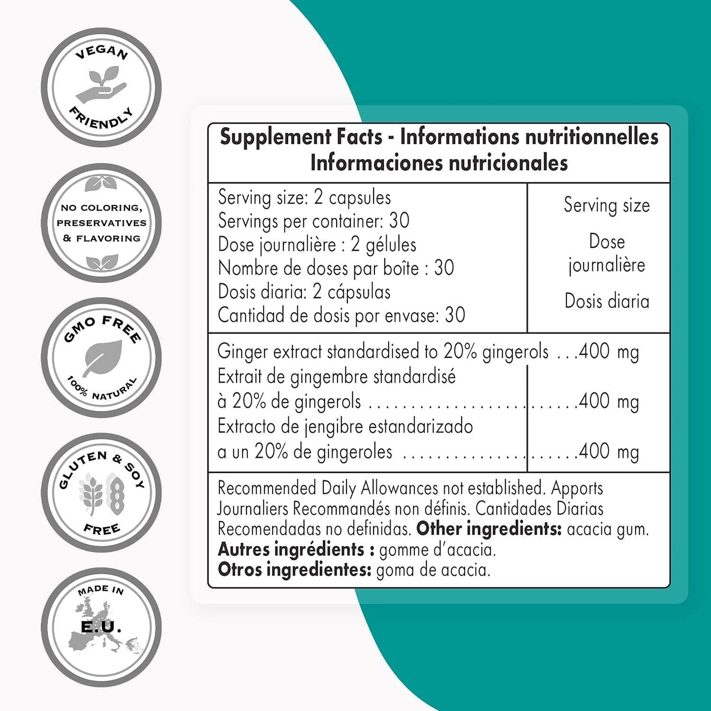 SUPERSMART - Super Gingerols 200 mg - Ginger Root Extract Standardised to 20% Gingerols - Digestive Support and Anti Inflammatory Properties | Non-GMO - 60 Vegetarian Capsules