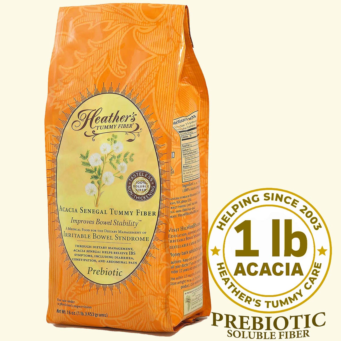 Heather's Tummy Fiber Organic Acacia Senegal for IBS, 16 Ounce Canister