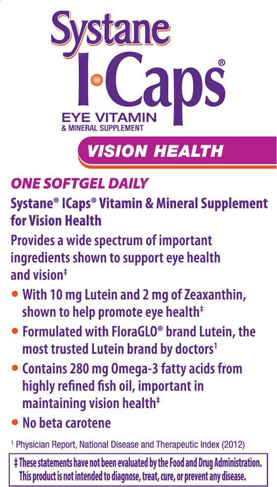 SYSTANE ICAPS Eye Vitamin and Mineral Supplement, Vision Health Formula, 30 Softgels